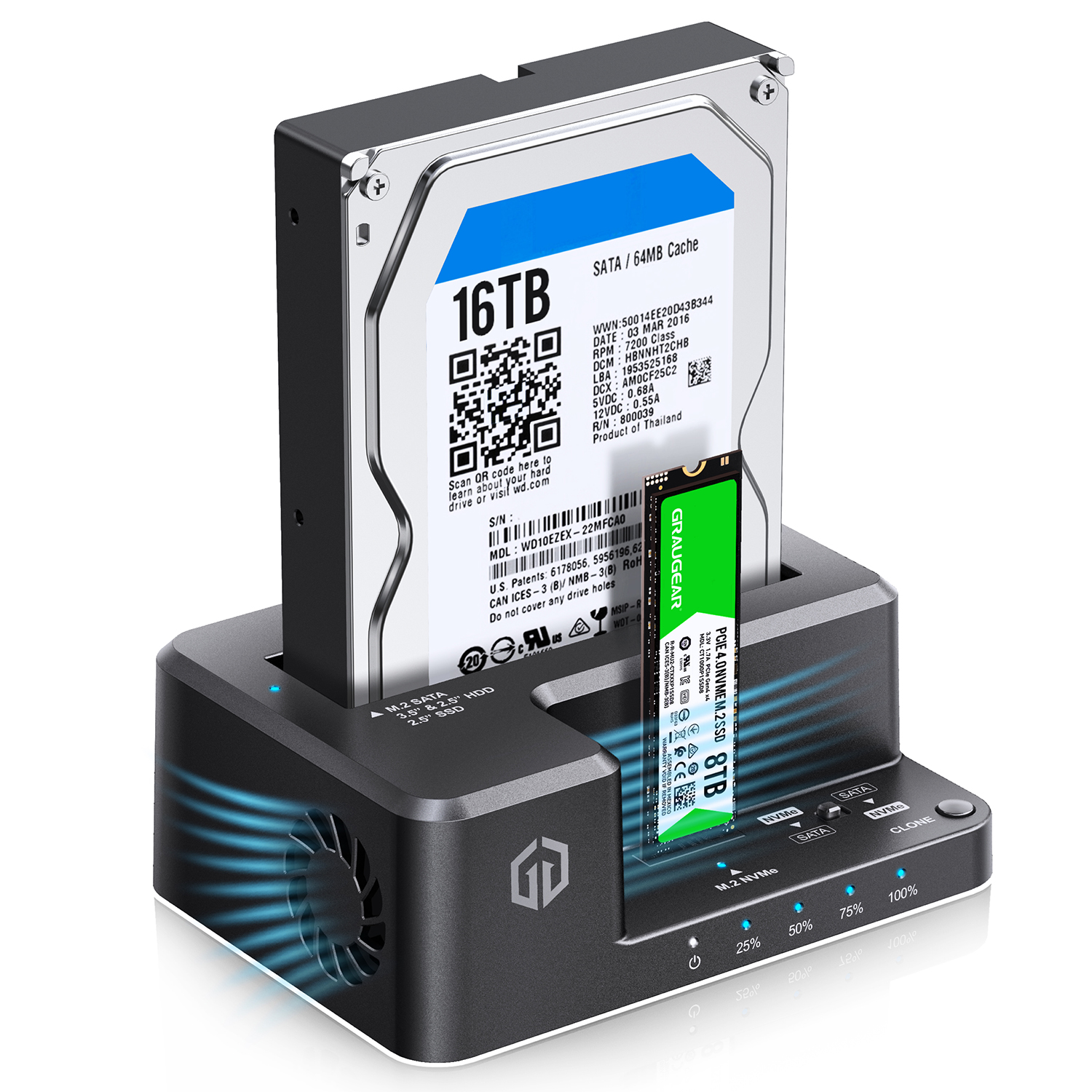 GRAUGEAR Docking-& Klonstation M2 NVMe/SATA SSD 2,5/3,5