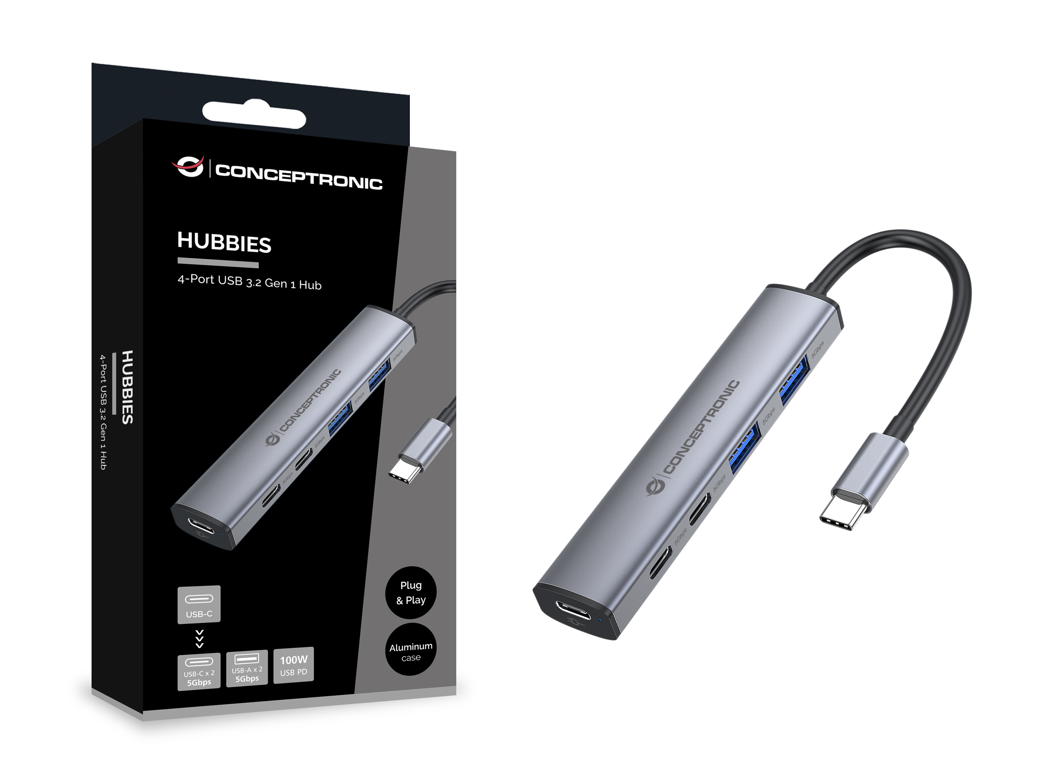 CONCEPTRONIC  4-1 Dock USB-C->2xUSB-C/2xUSB-A/100WPD      gr Dockingstation