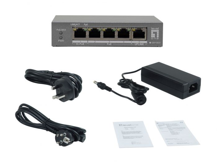 LevelOne PoE+Switch 3xGE PoE/1xHi-PoE 60W unmanaged Plastik