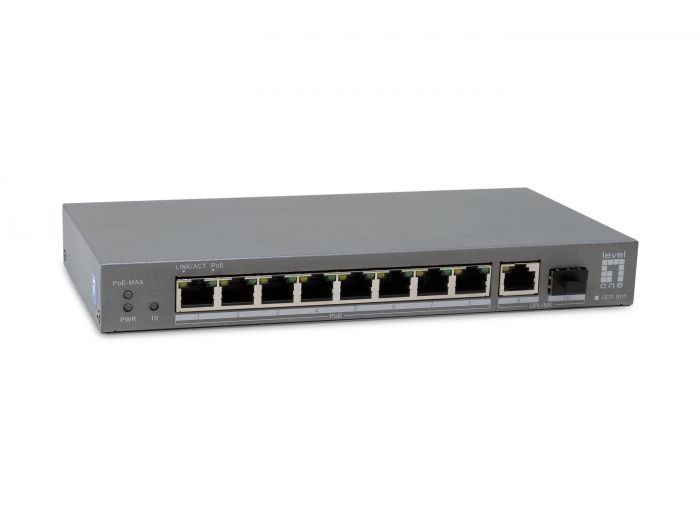 LevelOne PoE+Switch 8xGE PoE/&shy;1xGE/&shy;1xSFP 120W unmanag.Plastik