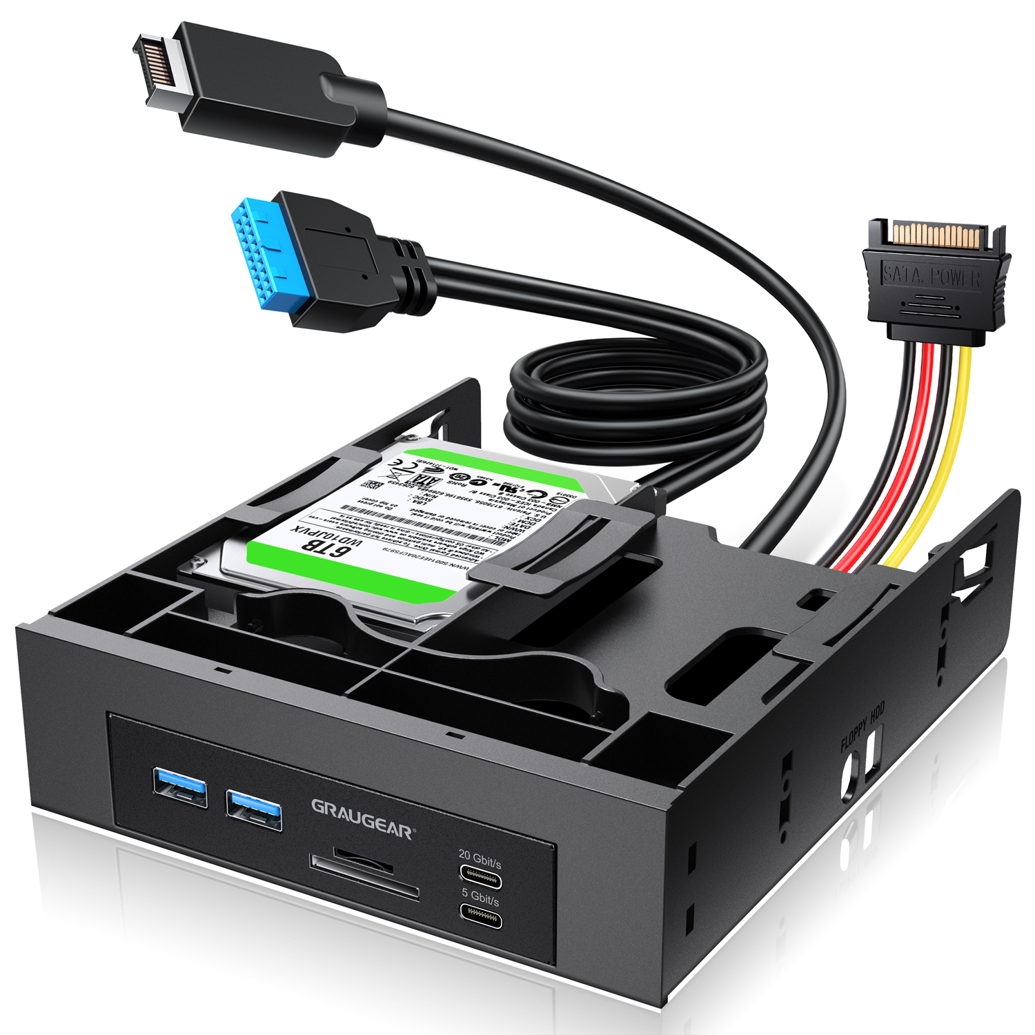 GRAUGEAR USB-HUB+Kartenleser Frontpanel m. 2,5 SSD Rahmen HUBs