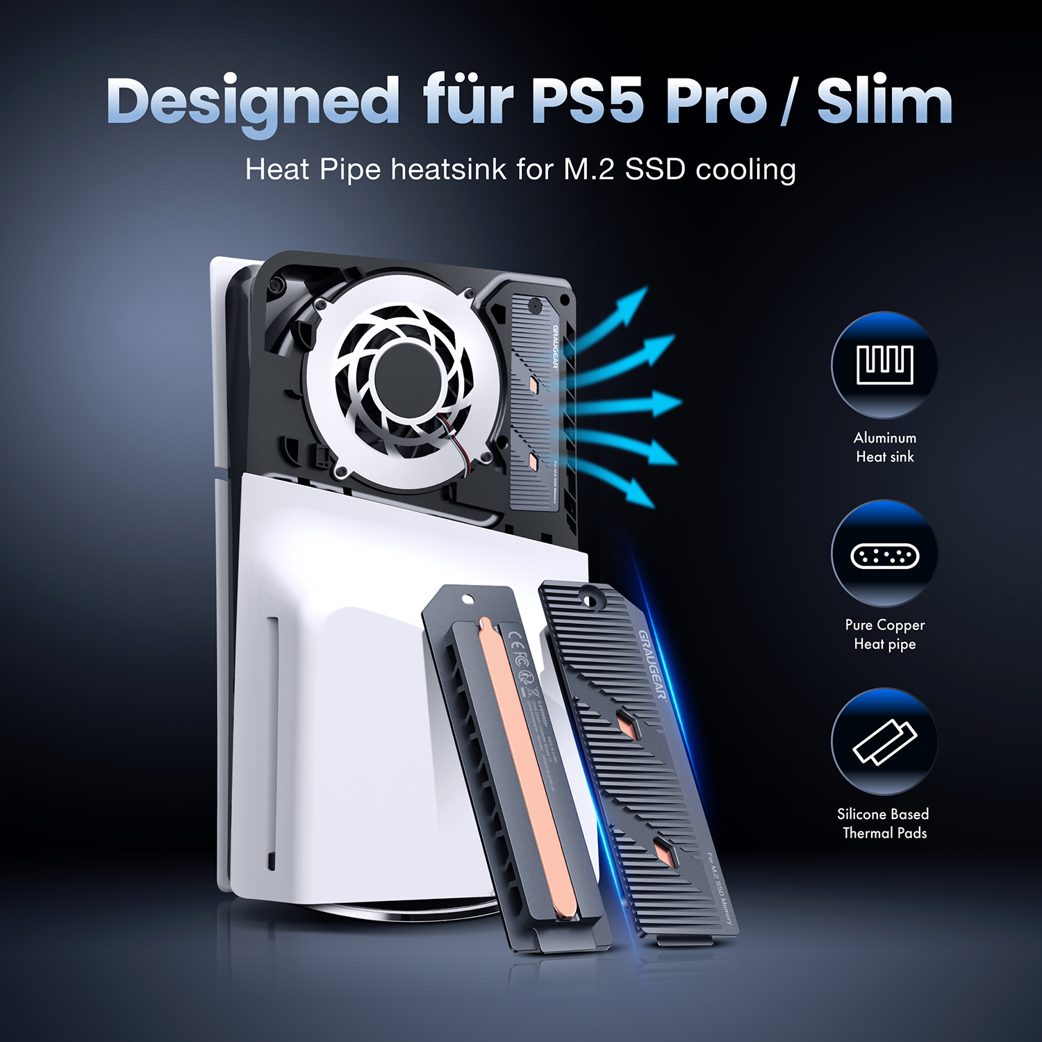 GRAUGEAR Kühlkörper SSD M.2NVMe PS5 Slim&Pro Speichererweit.