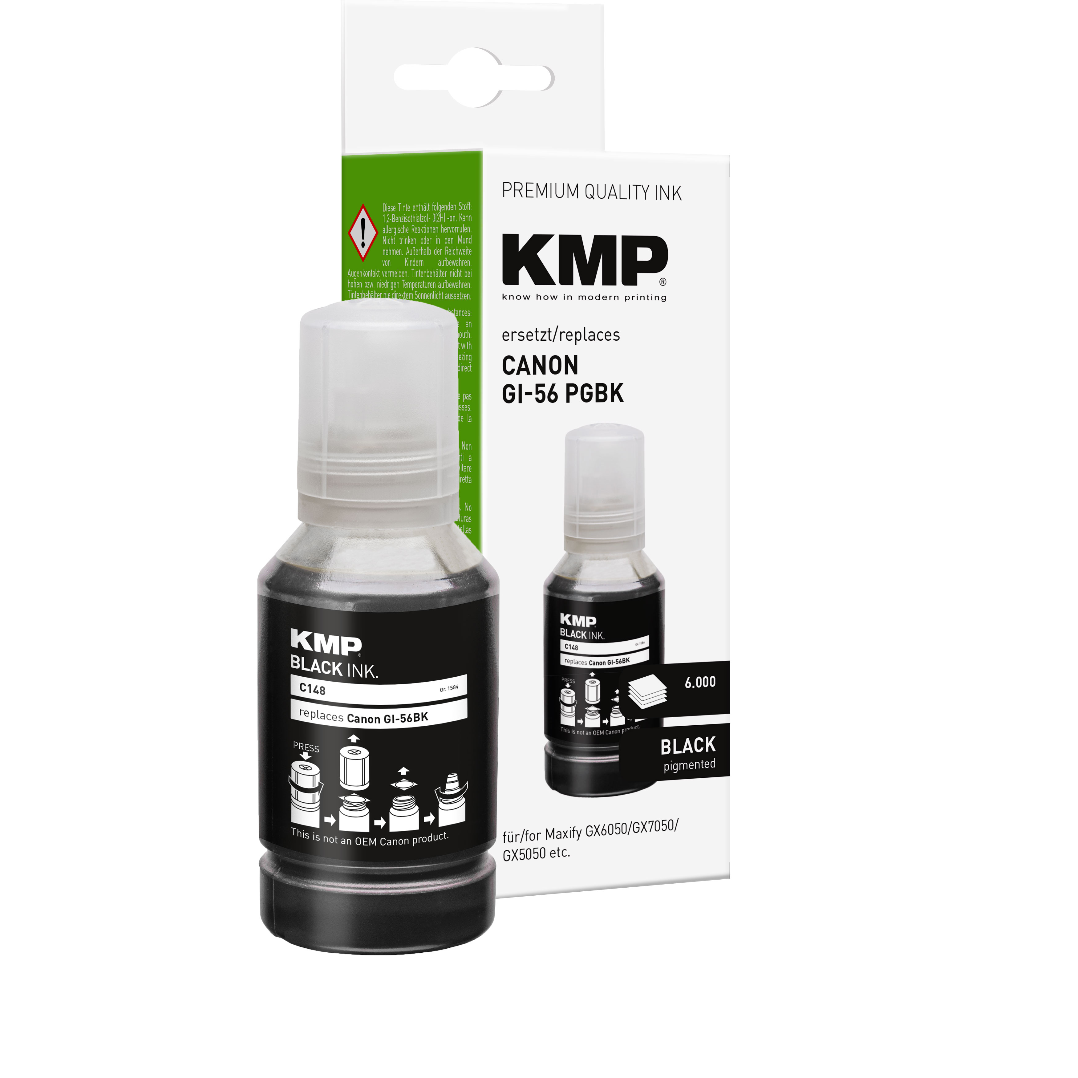KMP Patrone Canon Maxify GI56PGBK black 6000 Seiten C148 kompatibel