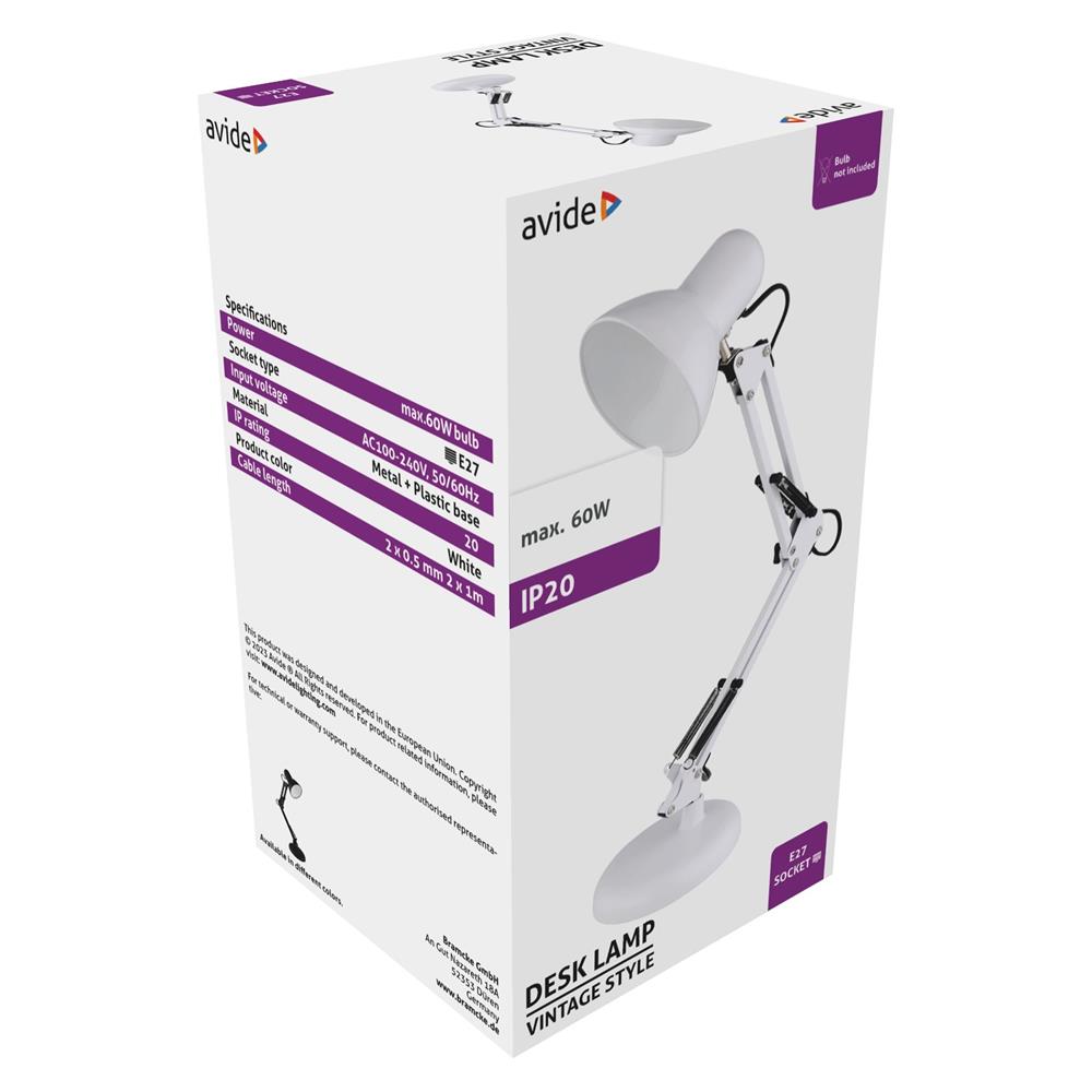 Avide Basic Tischleuchte Vintage Weiß Plastik Max 60W